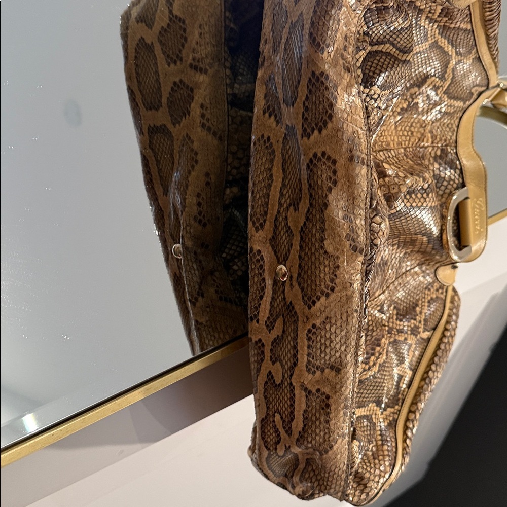Gucci Yellow Python-Pattern Shoulder Bag With Dou… - image 5